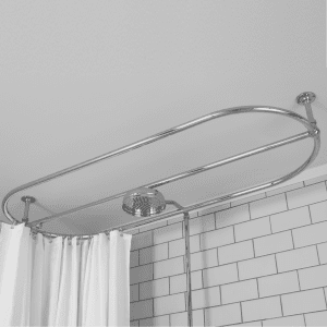 Ceiling mounted over bath shower rail system with 8" Rose