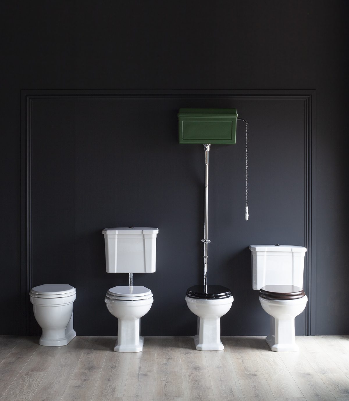 Albion's range of different toilet formats. Back to Wall, Low Level, High level and Close Coupled toilets.