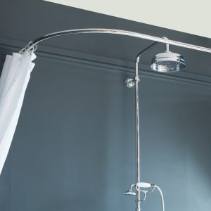 Torre Dee Double Ended Bath - shower curtain rail and fixed riser shower.