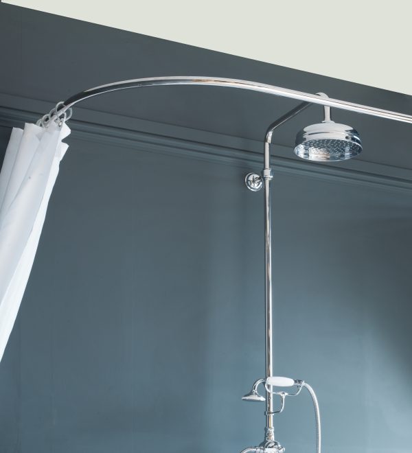 Torre Dee Double Ended Bath - shower curtain rail and fixed riser shower.