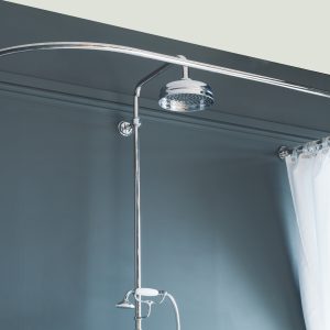 Torre Dee Double Ended Bath - shower curtain rail and fixed riser shower.